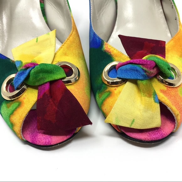Stuart Weitzman rainbow watercolor peep toe heels - Picture 7 of 8